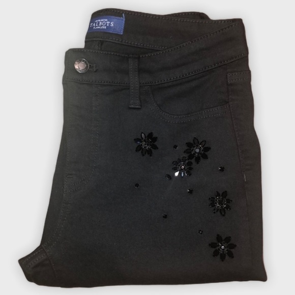 TALBOTS CRYSTAL EMBELLISHED SLIM ANKLE JEANS - NEVER FADE BLACK LIMITED EDITION - Picture 8 of 15